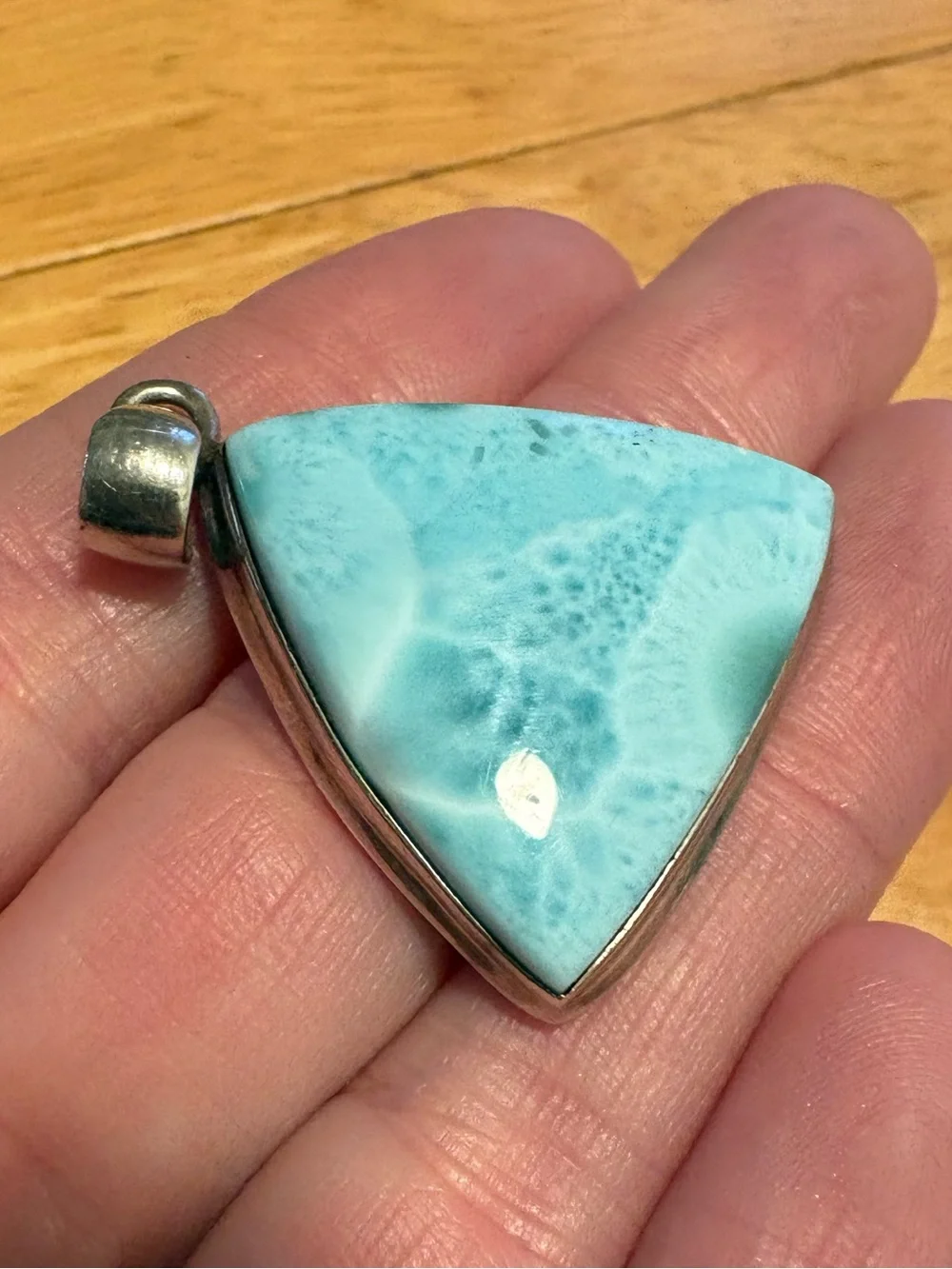 Stunning triangularSterling Silver genuine Larimar Pendant - Light Blue- rare